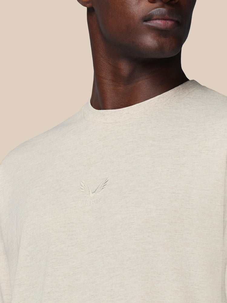 Heren Adapt Katoen Loose Fit T-Shirt - Oatmeal Marl