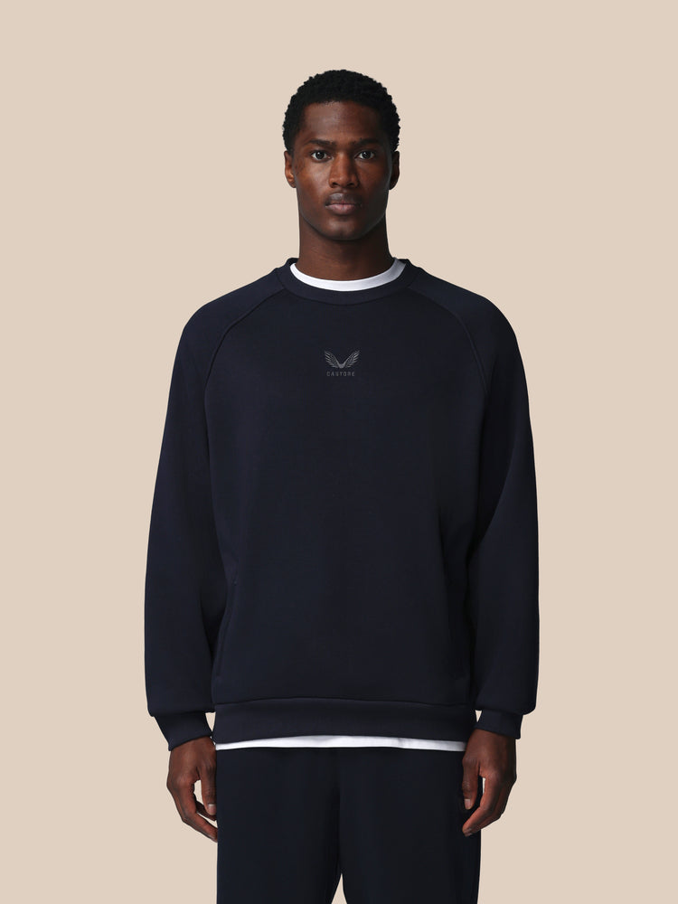 Heren Adapt Katoen Fleece Sweatshirt met Lange Mouwen - Marineblauw