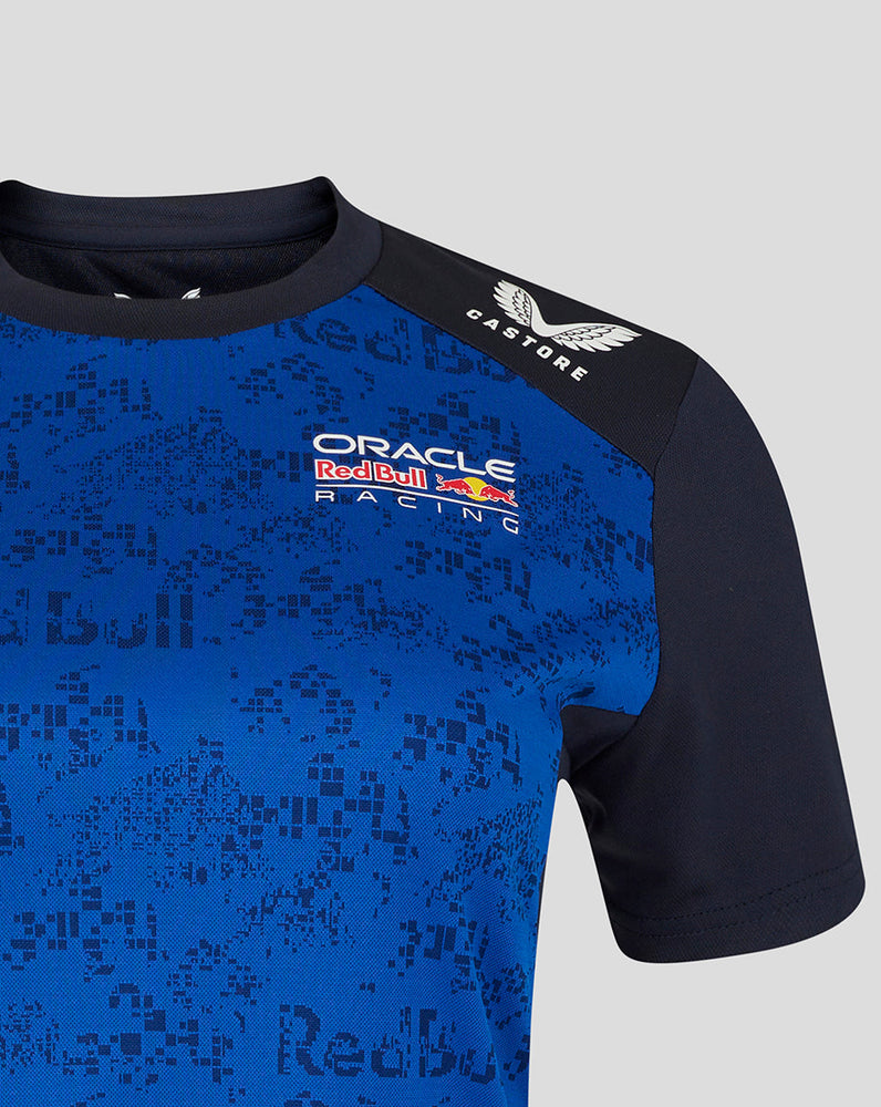 Blue and black sports jersey with Oracle Red Bull Racing branding on a gray background