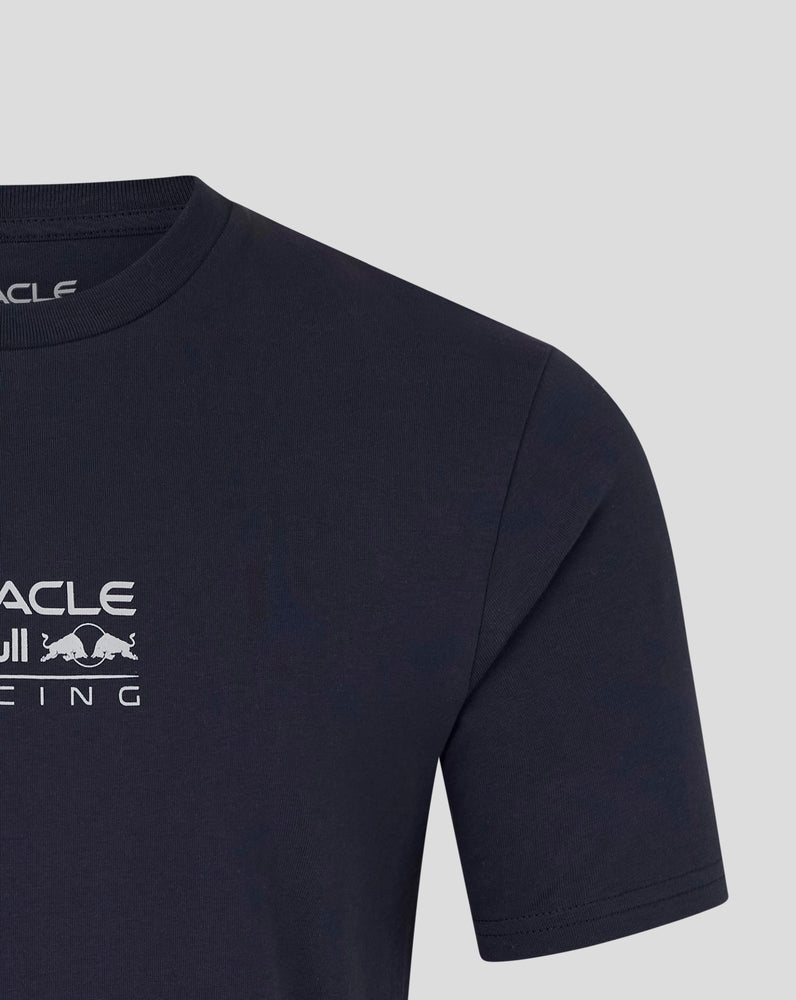 Black t-shirt with Oracle Racing logo on a light gray background