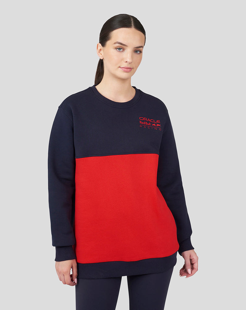 ORACLE RED BULL RACING UNISEX COLOUR BLOCK CREW SWEAT - NIGHT SKY/FLAME SCARLET